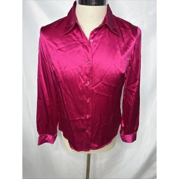 Bloomingdale's Silk Blouse Womens Sz 10 Pink Button Down Shirt Removable Tie Top - Picture 2 of 7